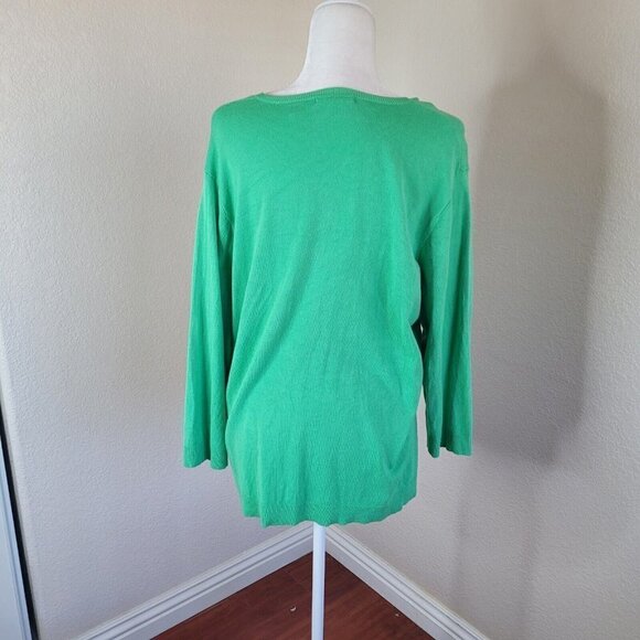 525 america Green V-Neck Long Sleeve Lightweight Sweater Plus Size XXL 2XL - Picture 5 of 12